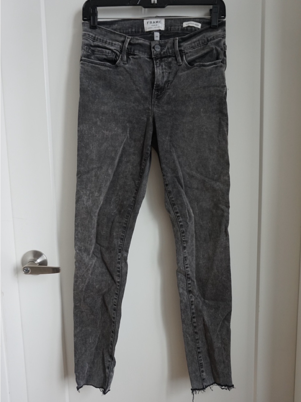 Frame Denim High-Rise Skinny Jeans in Faded Black